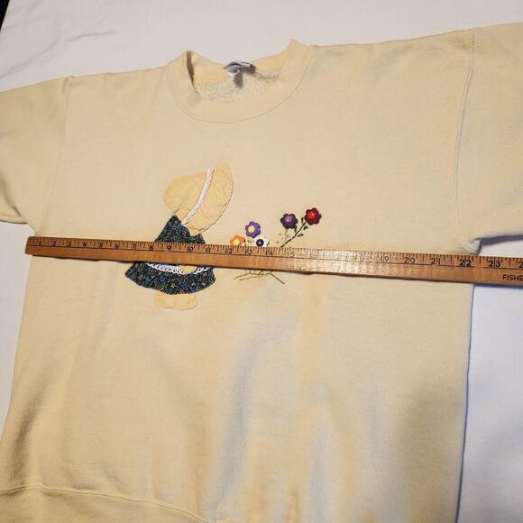 VTG 90s Prairie Girl Flowers Crewneck Sweatshirt Sz L Butter Yellow Cottagecore - Picture 8 of 10